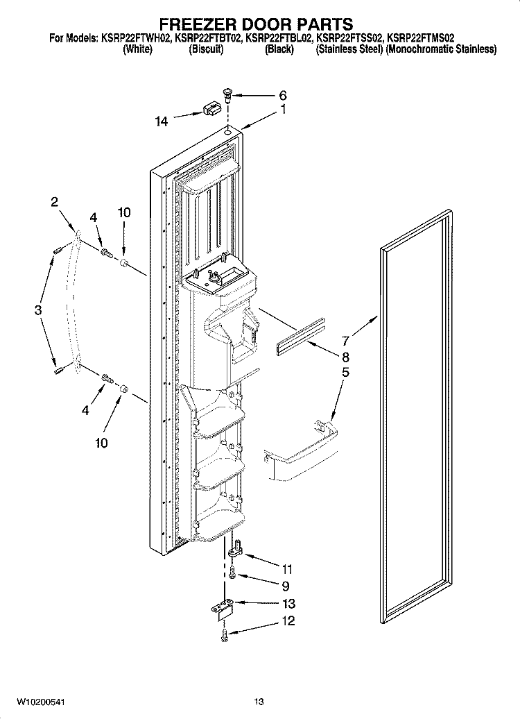 FREEZER DOOR PARTS Diagram and Parts List for KSRP22FTWH02  KitchenAid Refrigerator