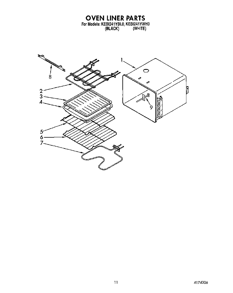 OVEN LINER Diagram and Parts List for KEBI241YWH0  KitchenAid Wall Oven