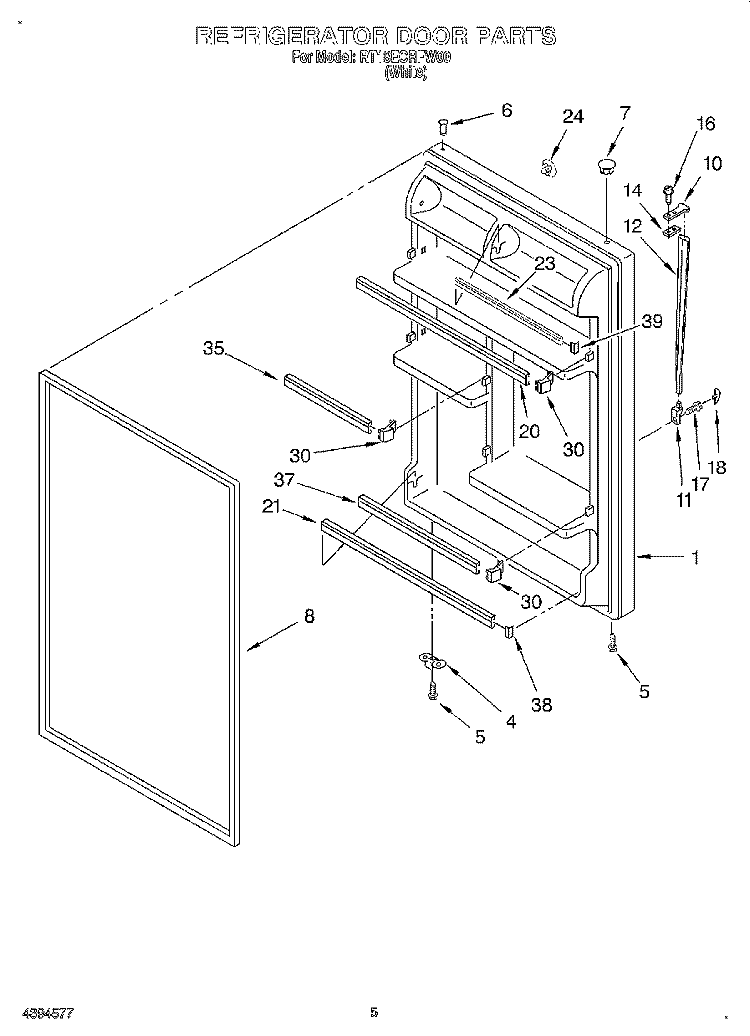 REFRIGERATOR DOOR Diagram and Parts List for RT18ECRFW00  Roper Refrigerator