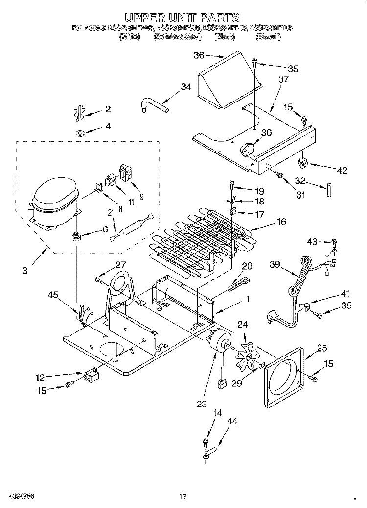 UPPER UNIT Diagram and Parts List for KSSP36MFT05  KitchenAid Refrigerator