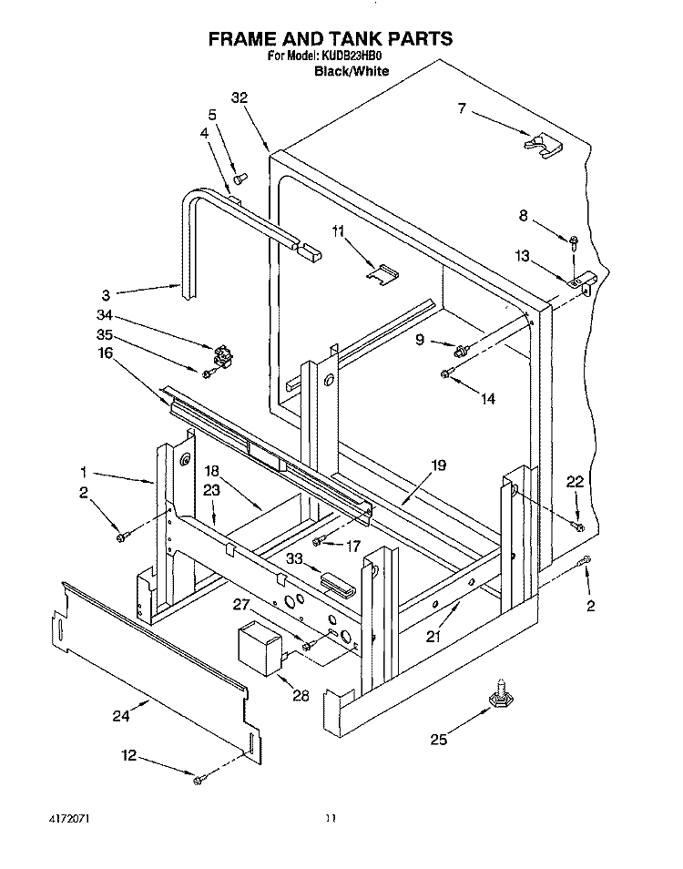 FRAME AND TANK Diagram and Parts List for KUDB23HB0  KitchenAid Dishwasher
