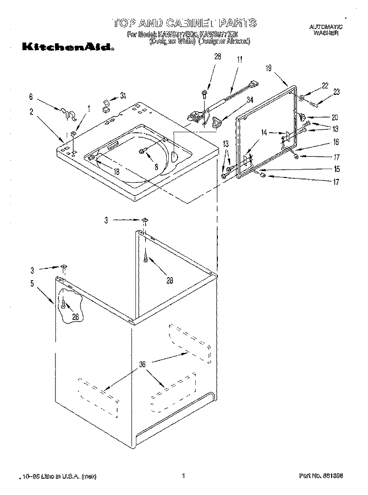 TOP AND CABINET Diagram and Parts List for KAWS977EQ0  KitchenAid Washer