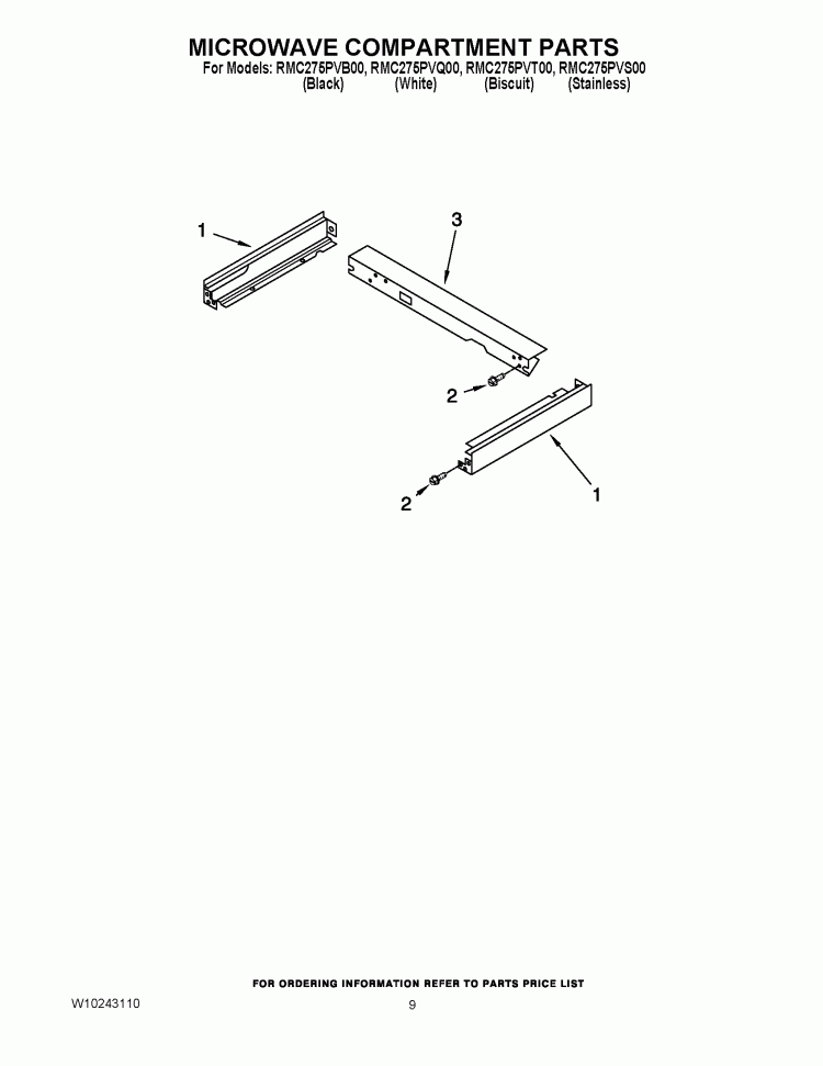 MICROWAVE COMPARTMENT PARTS Diagram and Parts List for RMC275PVB00  Whirlpool Microwave Oven Combo