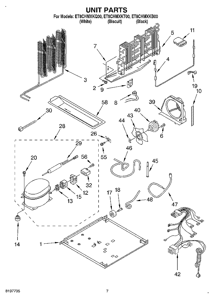 UNIT Diagram and Parts List for ET8CHMXKT00  Whirlpool Refrigerator