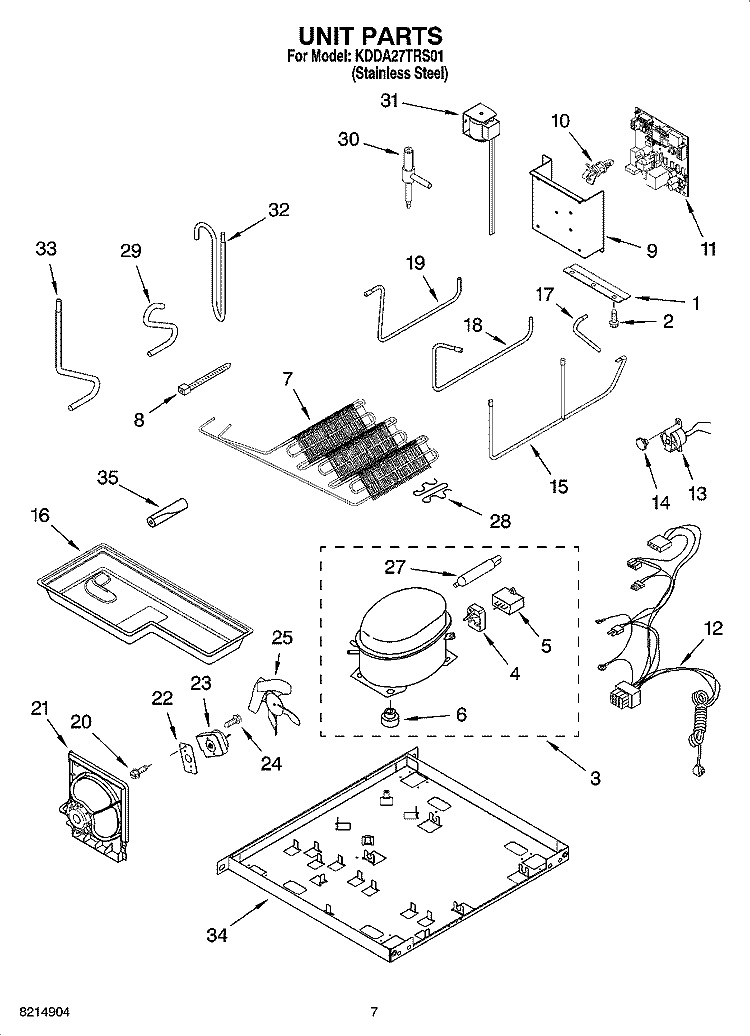 UNIT PARTS Diagram and Parts List for KDDA27TRS01  KitchenAid Refrigerator