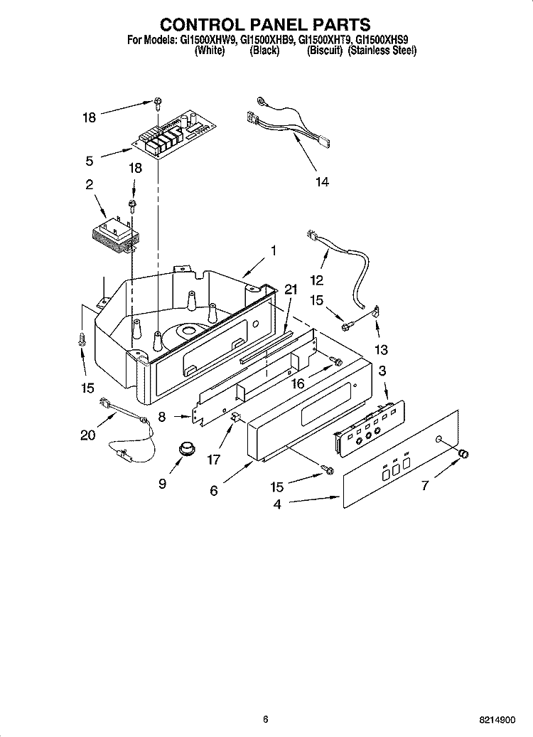 CONTROL PANEL PARTS Diagram and Parts List for GI1500XHB9  Whirlpool Ice Maker