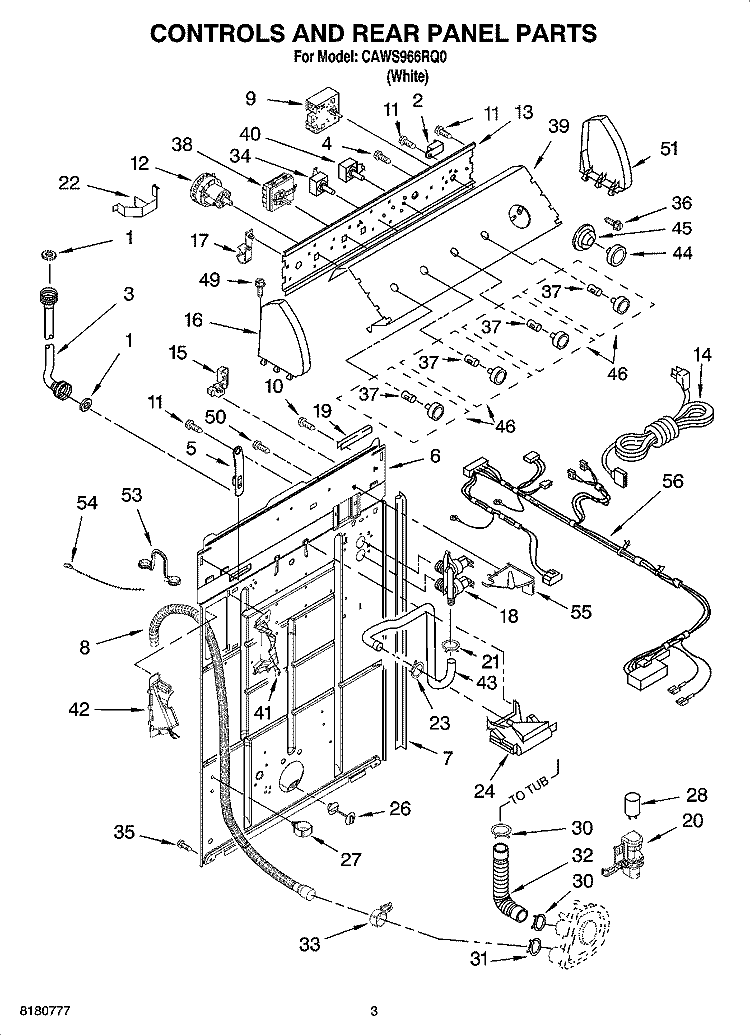 CONTROLS AND REAR PANEL PARTS Diagram and Parts List for CAWS966RQ0  Crosley Washer
