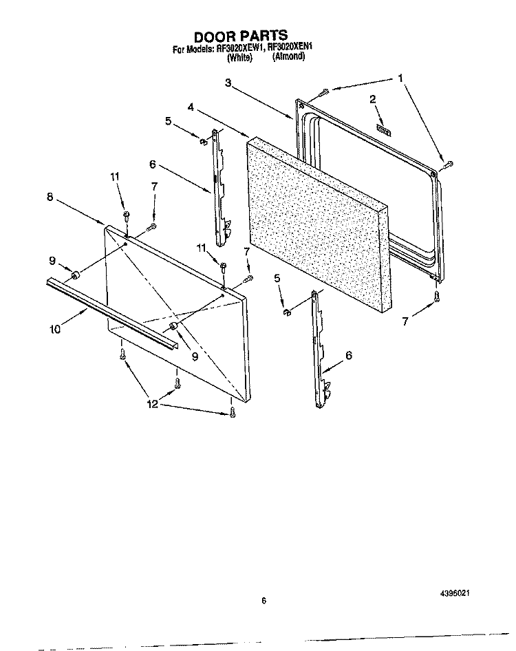 DOOR, LIT/OPTIONAL Diagram and Parts List for RF3020XEW1  Whirlpool Range