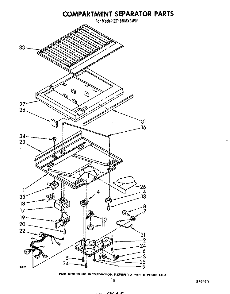 COMPARTMENT SEPARATOR Diagram and Parts List for ET18HMXSW01  Whirlpool Refrigerator