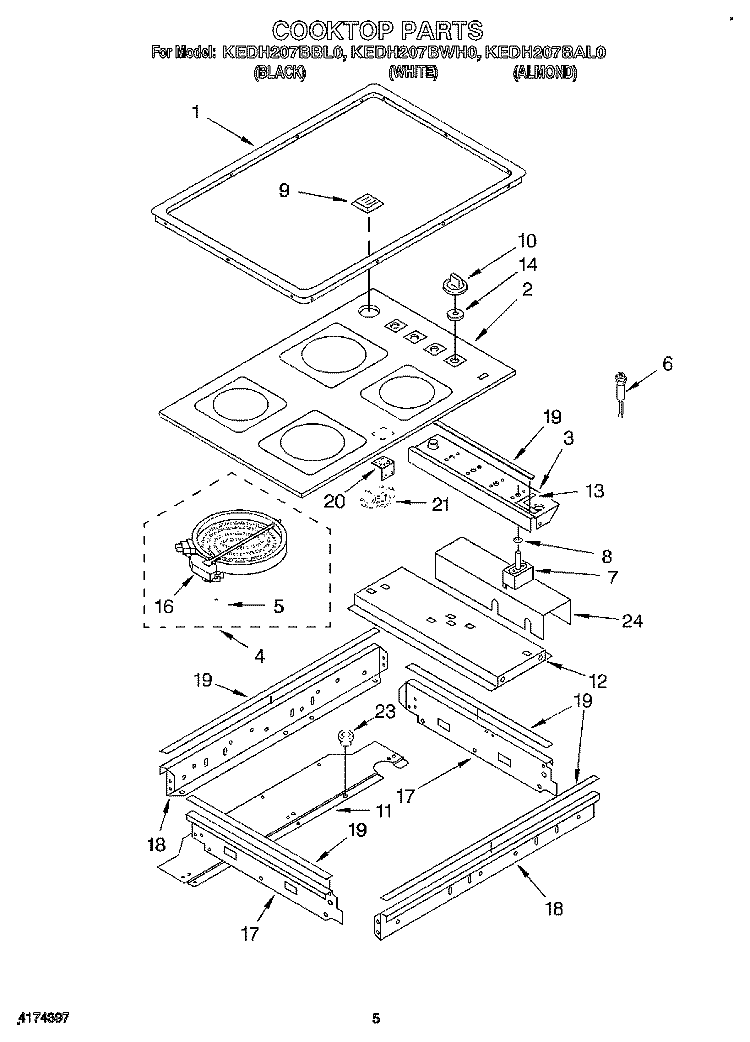 COOKTOP, OPTIONAL Diagram and Parts List for KEDH207BAL0  KitchenAid Range