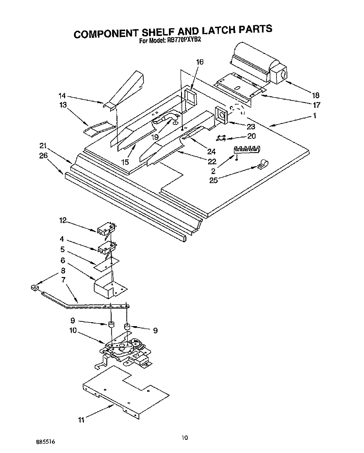 COMPONENT SHELF AND LATCH Diagram and Parts List for RB770PXYQ2  Whirlpool Wall Oven
