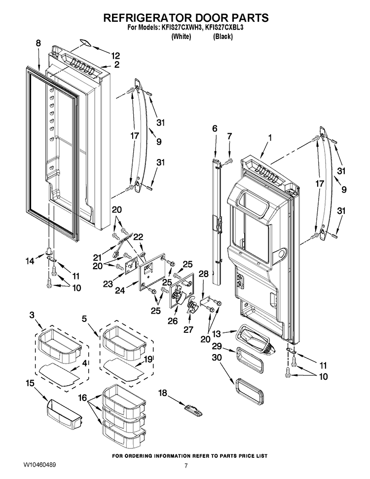 REFRIGERATOR DOOR PARTS Diagram and Parts List for KFIS27CXBL3  KitchenAid Refrigerator
