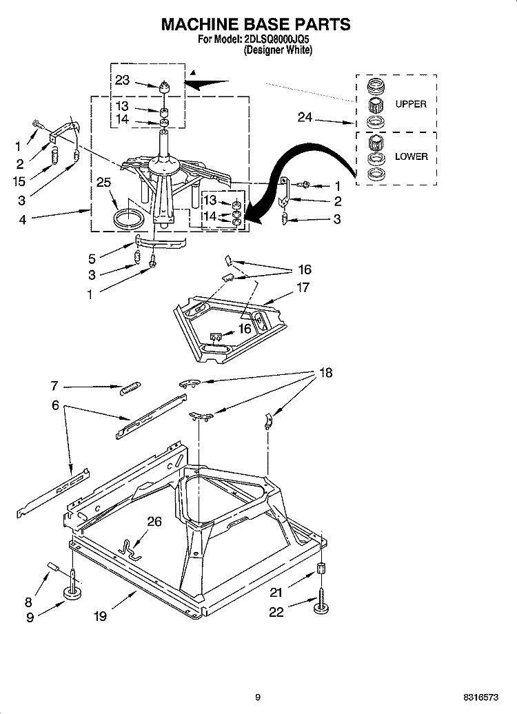 MACHINE BASE PARTS Diagram and Parts List for 2DLSQ8000JQ5  Whirlpool Washer