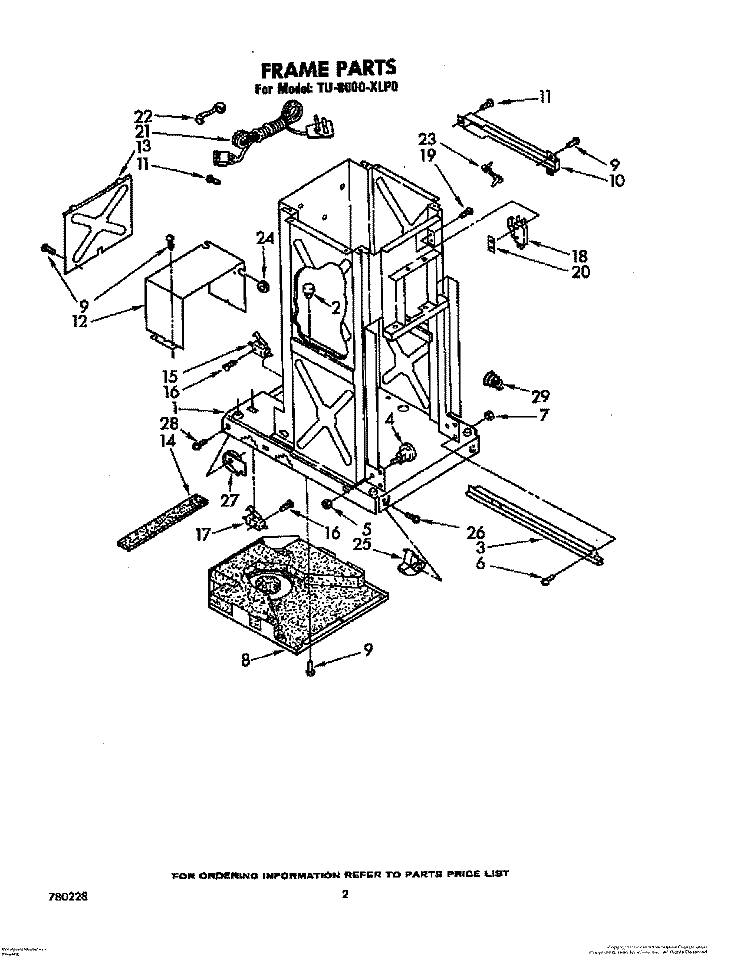 FRAME Diagram and Parts List for TU8000XLP0  Whirlpool Trash Compactor
