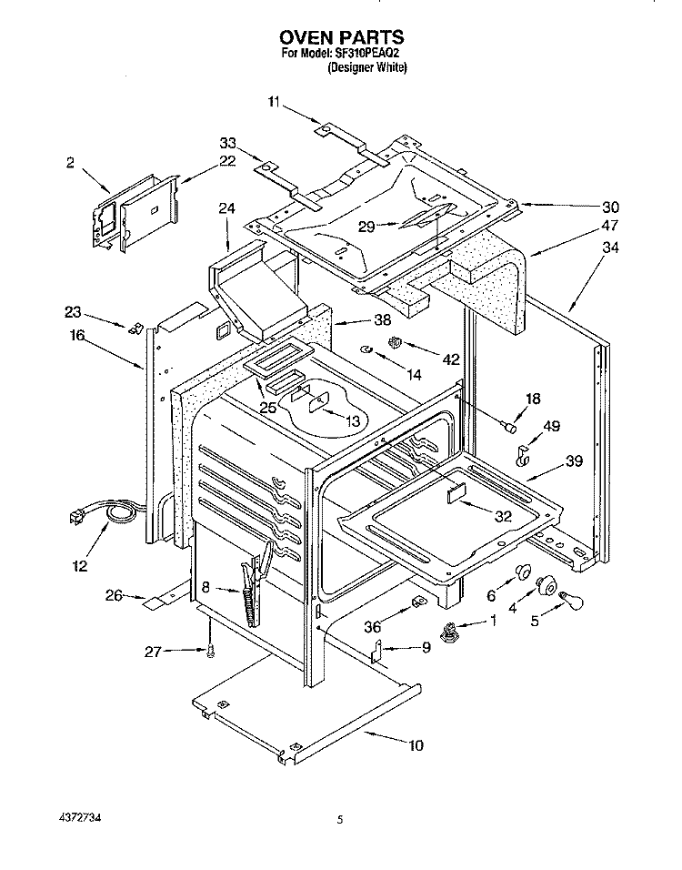 OVEN Diagram and Parts List for SF310PEAQ2  Whirlpool Range