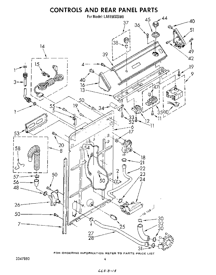 CONTROLS AND REAR PANEL Diagram and Parts List for LA6150XSW0  Whirlpool Washer