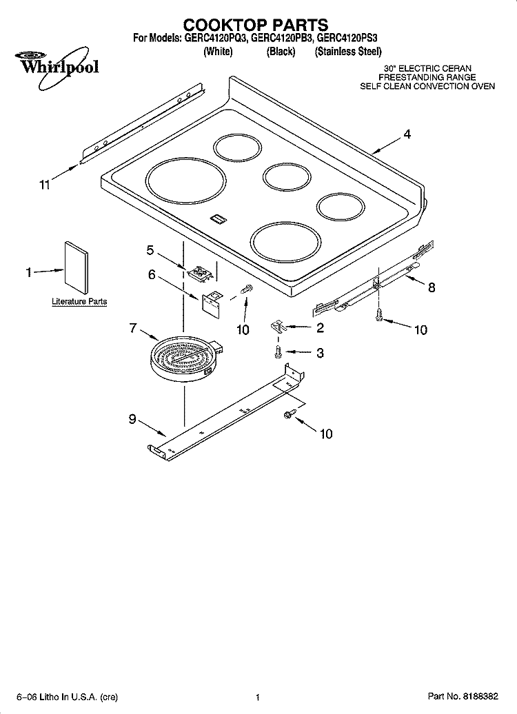 COOKTOP PARTS Diagram and Parts List for GERC4120PQ3  Whirlpool Range