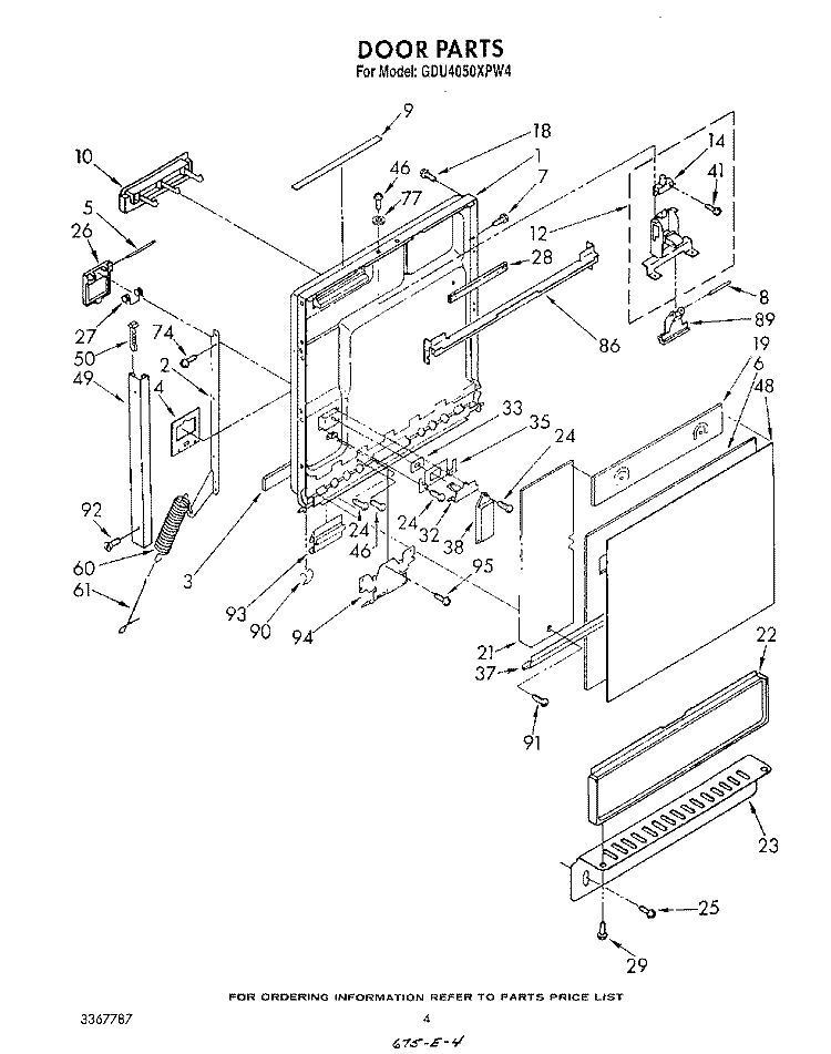 DOOR Diagram and Parts List for GDU4050XPW4  Whirlpool Dishwasher