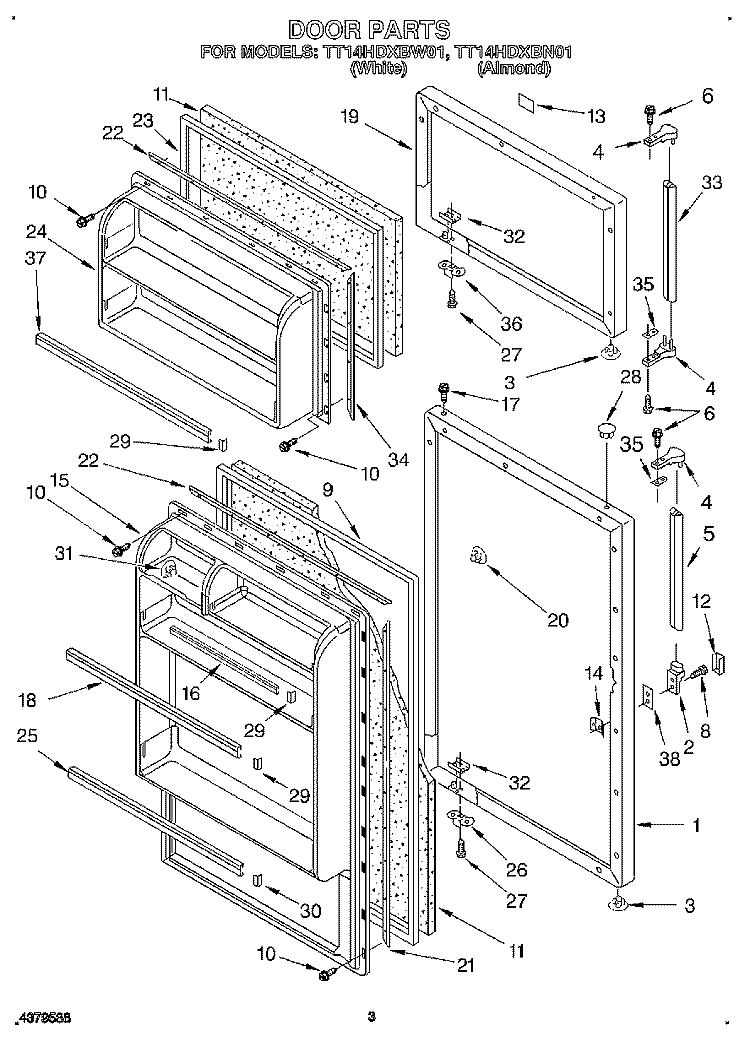 DOOR Diagram and Parts List for TT14HDXBN01  Estate Refrigerator