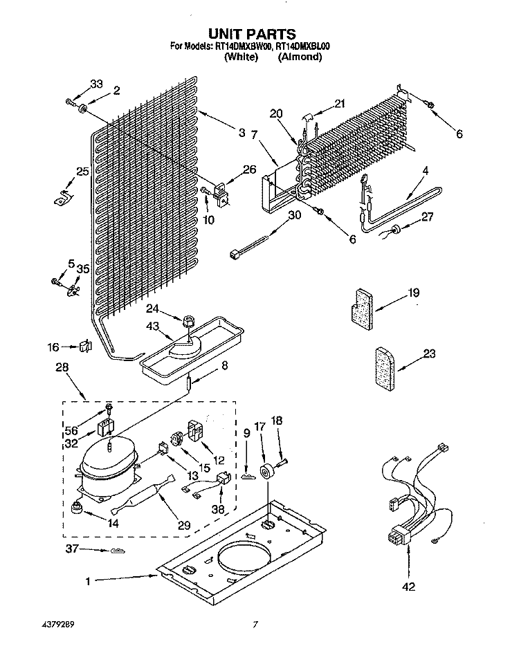 UNIT Diagram and Parts List for RT14DMXBW00  Roper Refrigerator