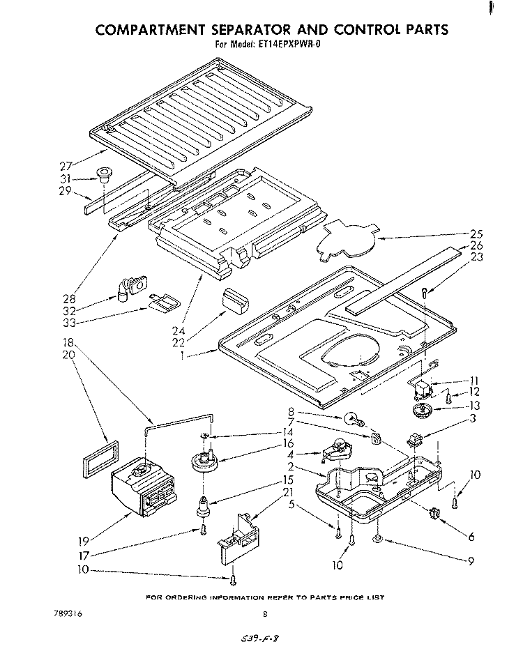 COMPARTMENT SEPARATOR AND CONTROL Diagram and Parts List for ET14EPXPWR0  Whirlpool Refrigerator