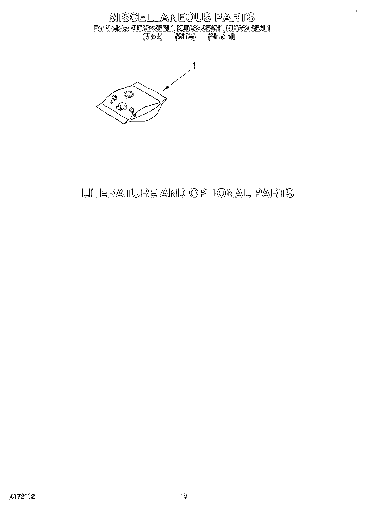 MISCELLANEOUS, LIT/OPTIONAL Diagram and Parts List for KUDV24SEWH1  KitchenAid Dishwasher
