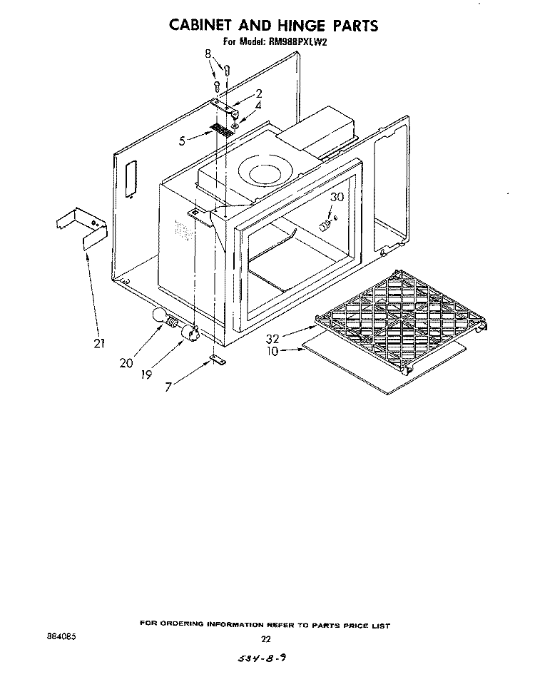 CABINET AND HINGE Diagram and Parts List for RM988PXLW2  Whirlpool Microwave Oven Combo