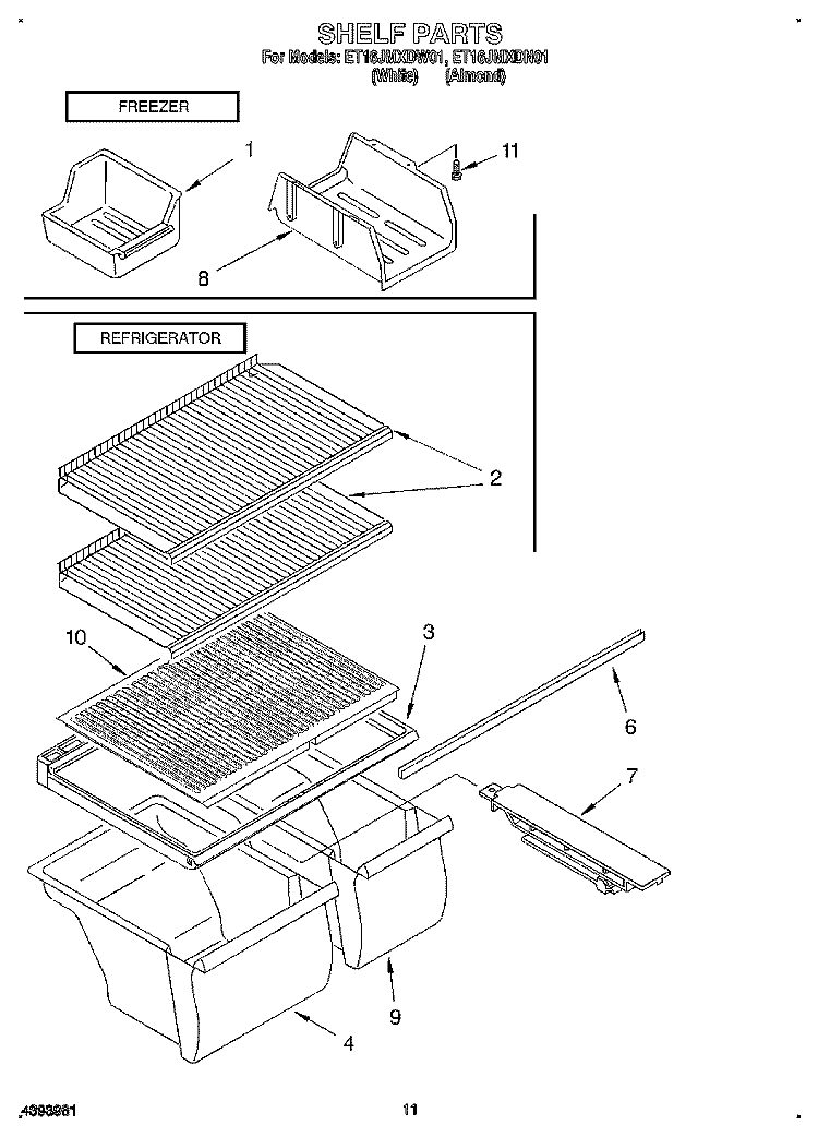 SHELF, LIT/OPTIONAL Diagram and Parts List for ET16JMXDN01  Whirlpool Refrigerator
