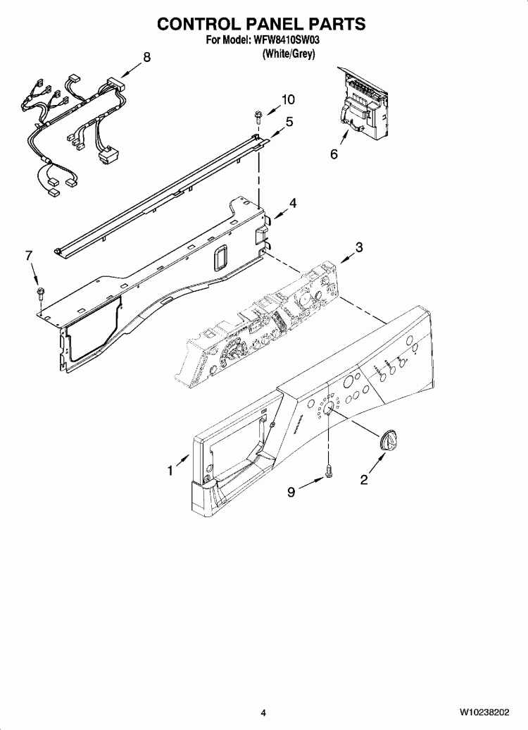 CONTROL PANEL PARTS Diagram and Parts List for WFW8410SW03  Whirlpool Washer