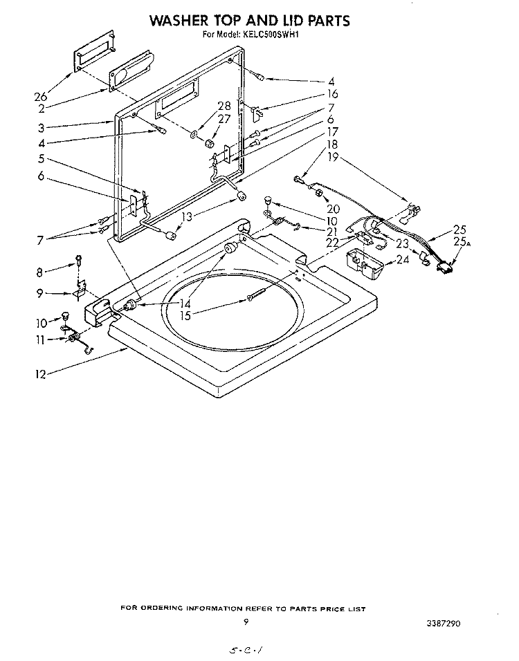 WASHER TOP AND LID Diagram and Parts List for KELC500SWH1  KitchenAid Washer Dryer Combo