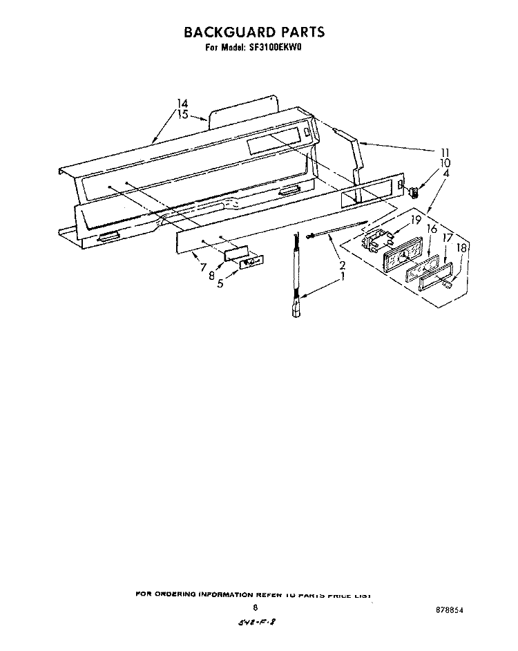 BACKGUARD Diagram and Parts List for SF3100EKW0  Whirlpool Range