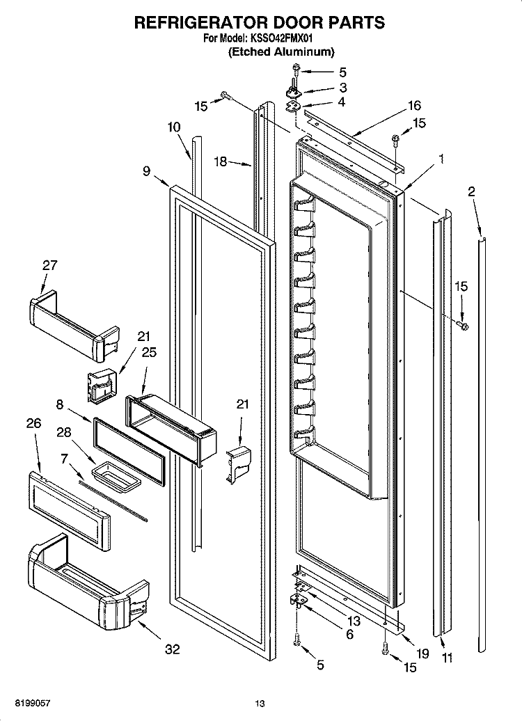 REFRIGERATOR DOOR PARTS Diagram and Parts List for KSSO42FMX01  KitchenAid Refrigerator