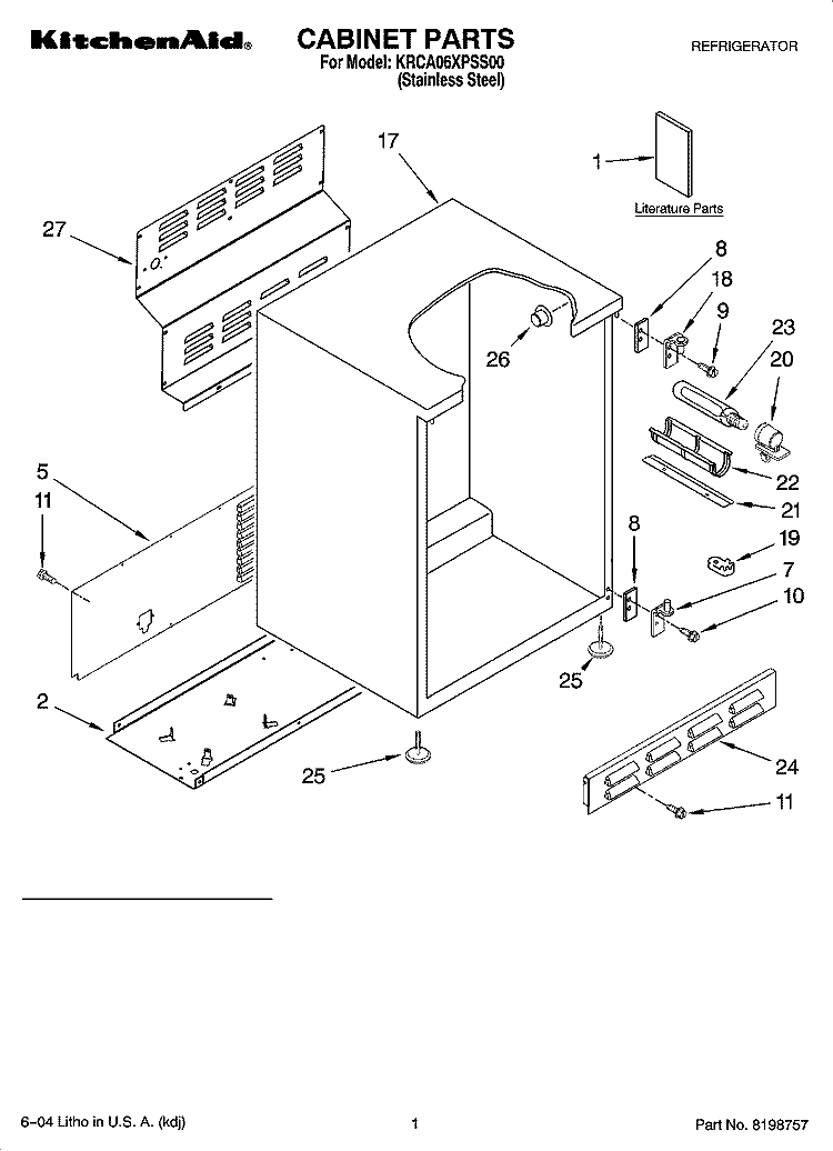 CABINET PARTS Diagram and Parts List for KRCA06XPSS00  KitchenAid Refrigerator