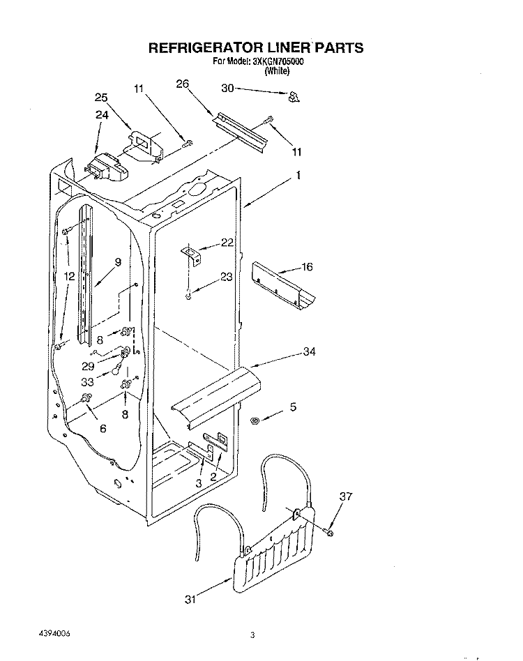 REFRIGERATOR LINER Diagram and Parts List for 3XKGN705000  Whirlpool Refrigerator