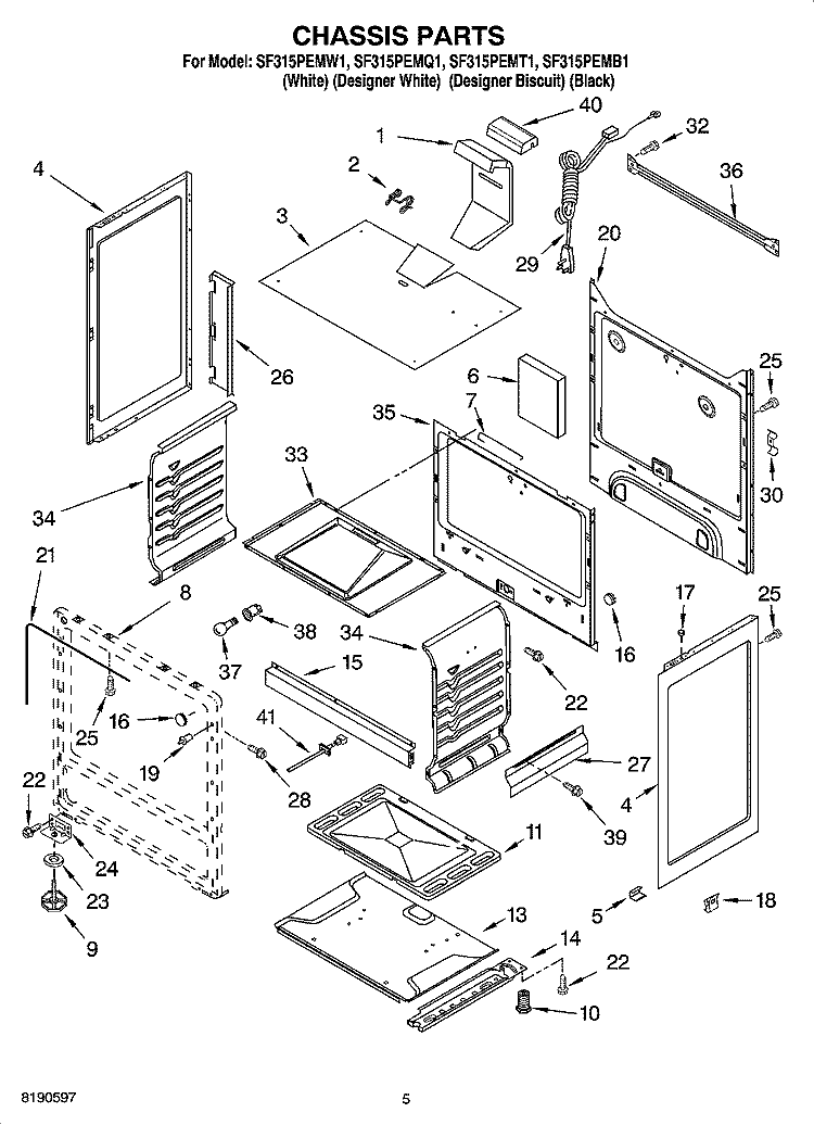 CHASSIS PARTS Diagram and Parts List for SF315PEMQ1  Whirlpool Range