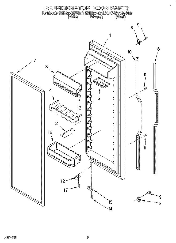 REFRIGERATOR DOOR Diagram and Parts List for KSRS25QGWH00  KitchenAid Refrigerator