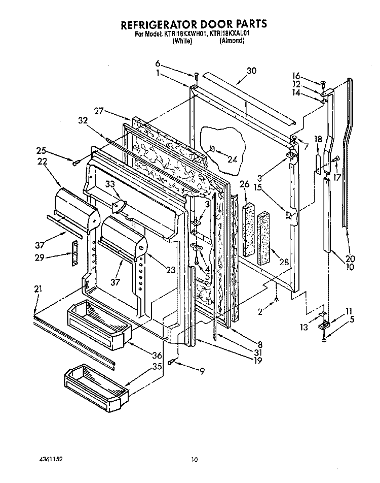 REFRIGERATOR DOOR Diagram and Parts List for KTRI18KXWH01  Whirlpool Refrigerator