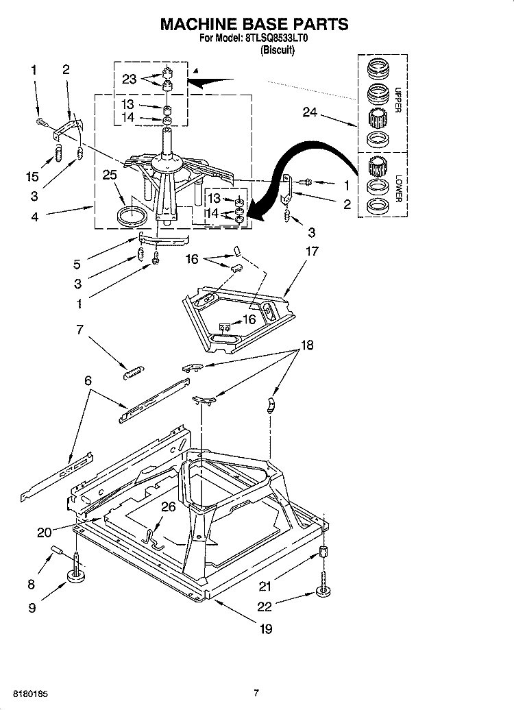 MACHINE BASE PARTS Diagram and Parts List for 8TLSQ8533LT0  Whirlpool Washer