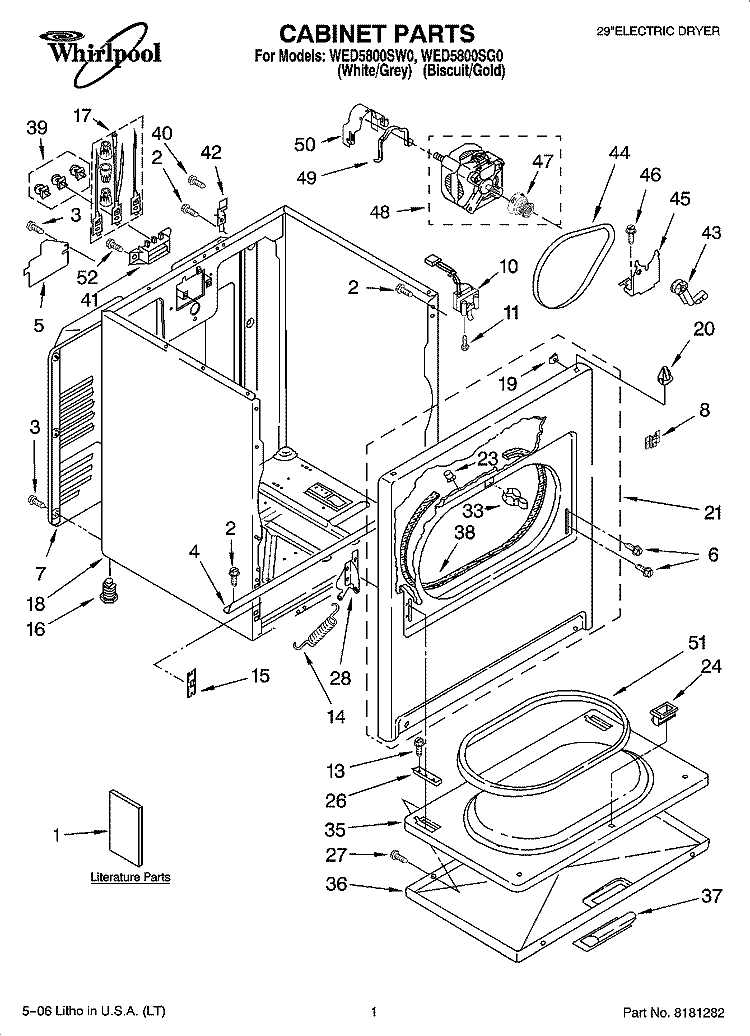 CABINET PARTS Diagram and Parts List for WED5800SG0  Whirlpool Dryer