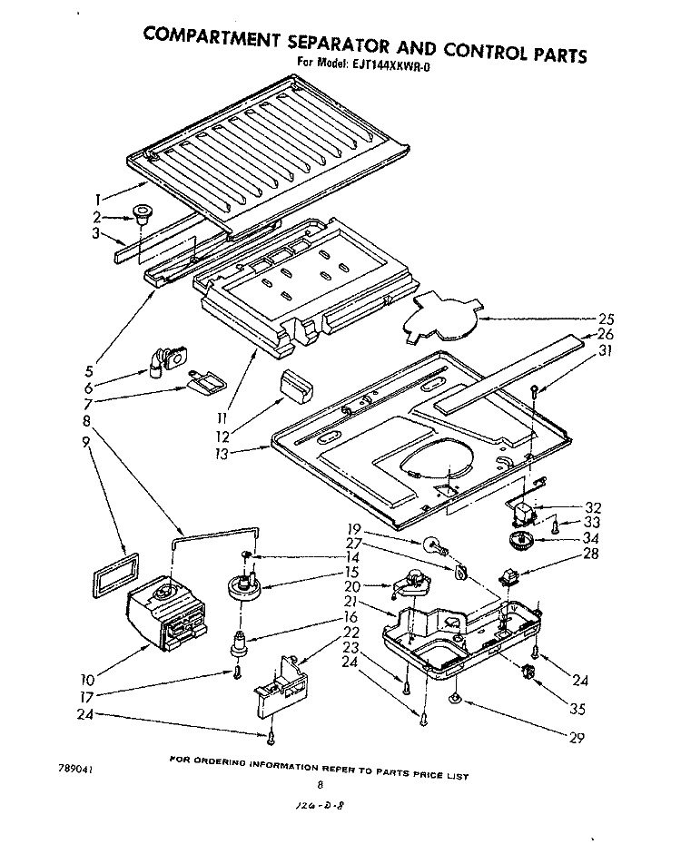 COMPARTMENT SEPARATOR AND CONTROL Diagram and Parts List for EJT144XKWR0  Whirlpool Refrigerator