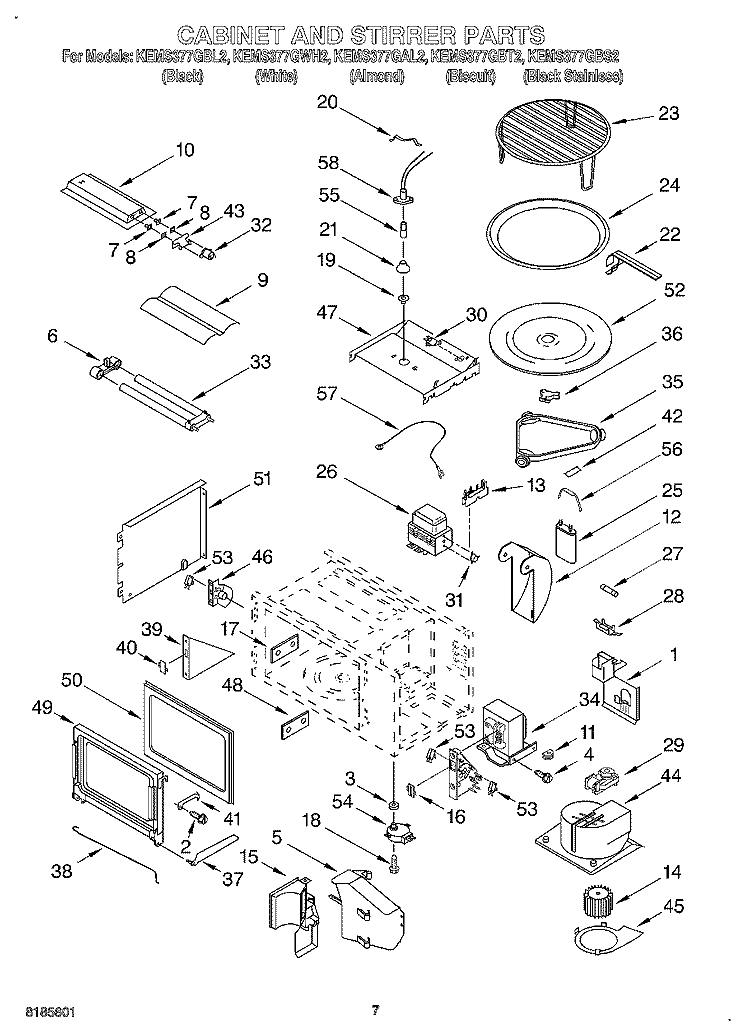 CABINET AND STIRRER Diagram and Parts List for KEMS377GBL2  KitchenAid Microwave Oven Combo