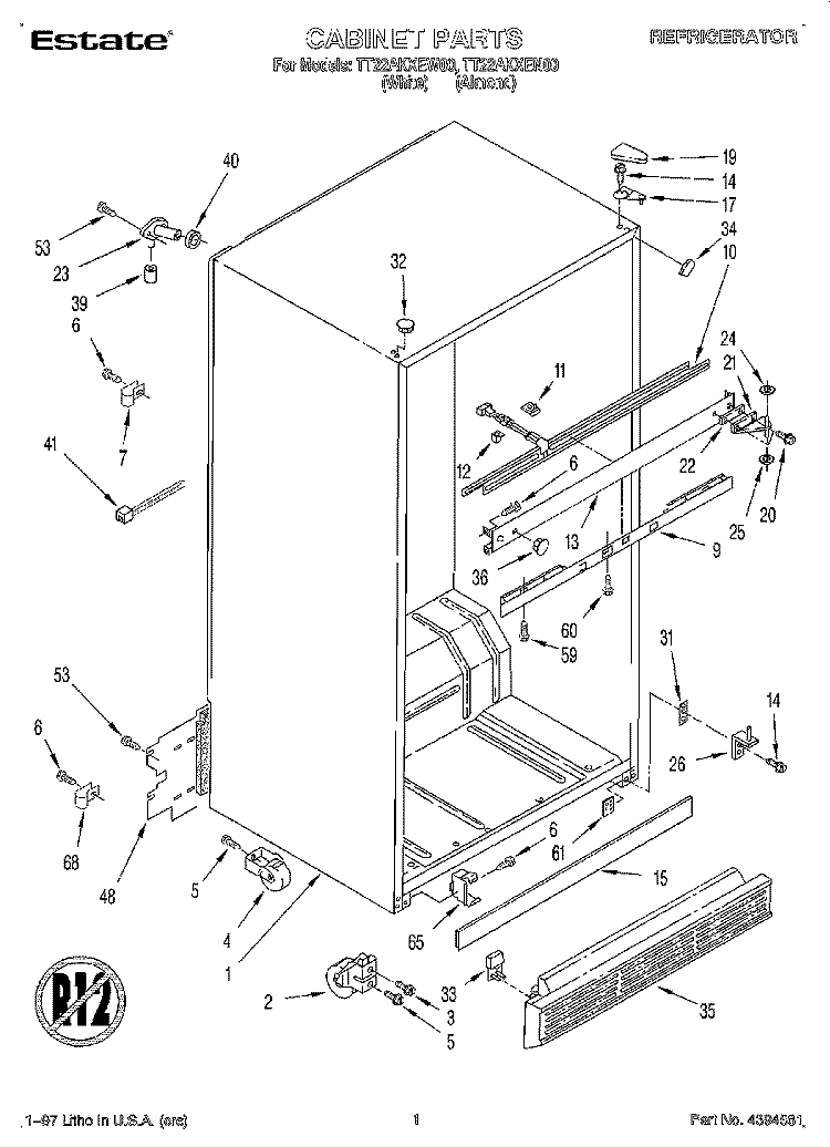 CABINET Diagram and Parts List for TT22AKXEN00  Whirlpool Refrigerator