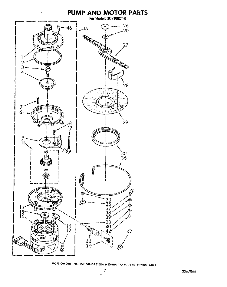 PUMP AND MOTOR Diagram and Parts List for DU8100XT0  Whirlpool Dishwasher