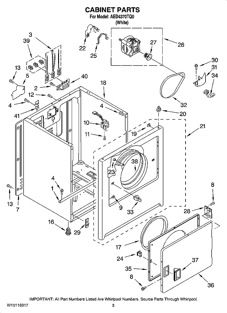 CABINET PARTS Diagram and Parts List for AED4370TQ0  Admiral Dryer