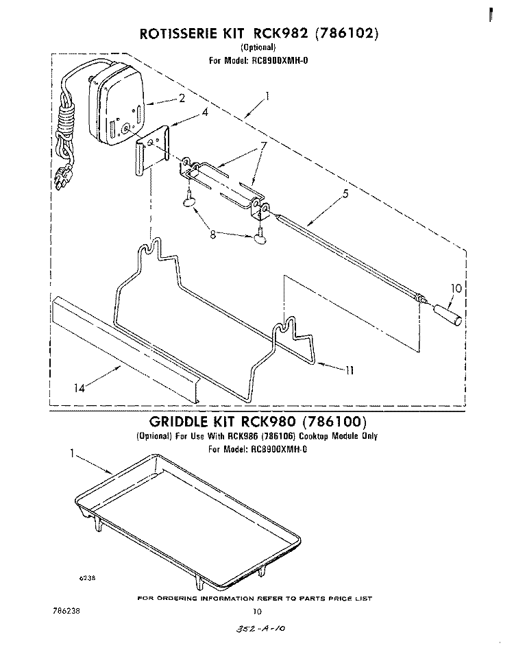 ROTISSERIE RCK982, GRIDDLE RCK980 Diagram and Parts List for RC8900XMH0  Whirlpool Cooktop