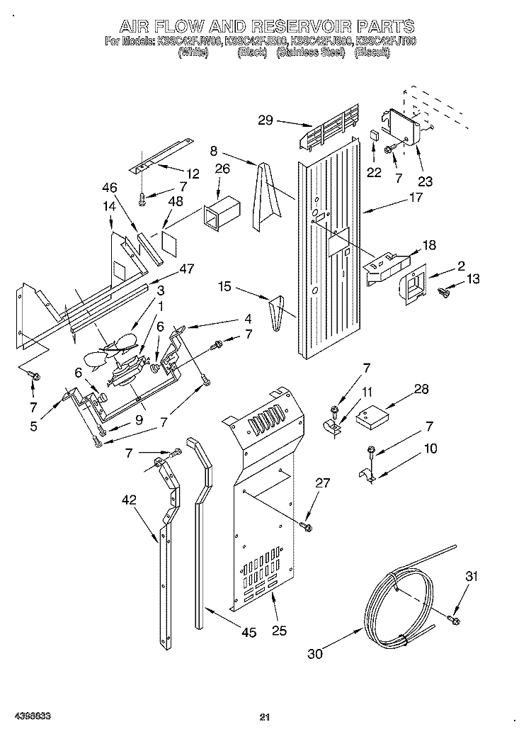 AIR FLOW AND RESERVOIR Diagram and Parts List for KSSC42FJW00  KitchenAid Refrigerator