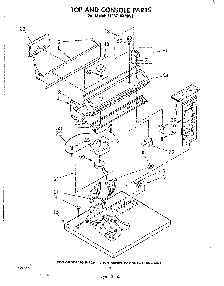 SECTION Diagram and Parts List for 3LE5710XMW1  Whirlpool Dryer