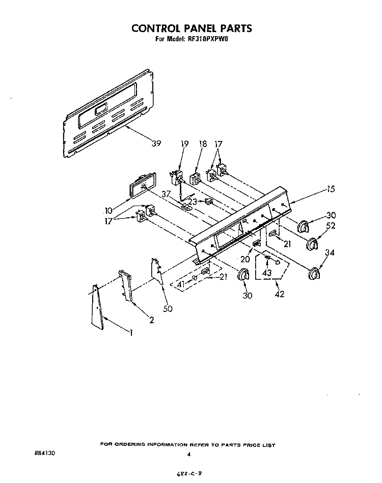 CONTROL PANEL Diagram and Parts List for RF310PXPW0  Whirlpool Range