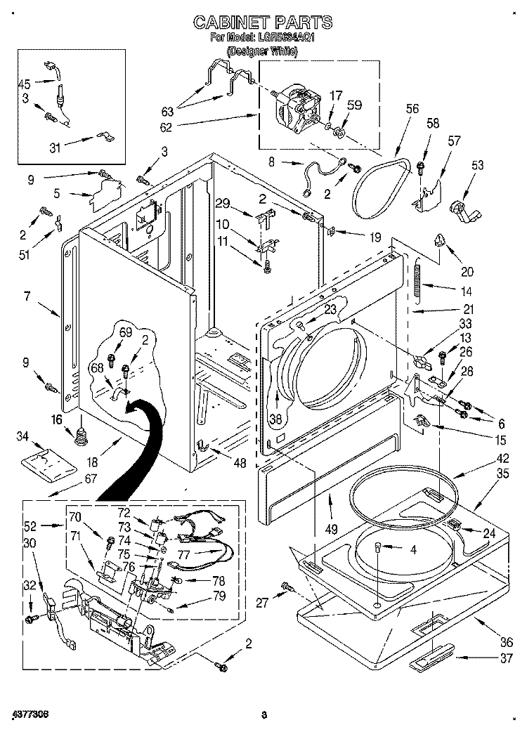 CABINET Diagram and Parts List for LGR5634AQ1  Whirlpool Dryer