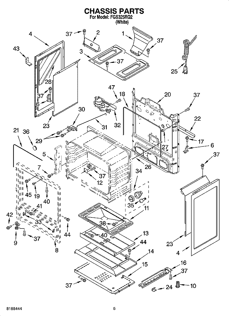 CHASSIS PARTS Diagram and Parts List for FGS325RQ2  Roper Range